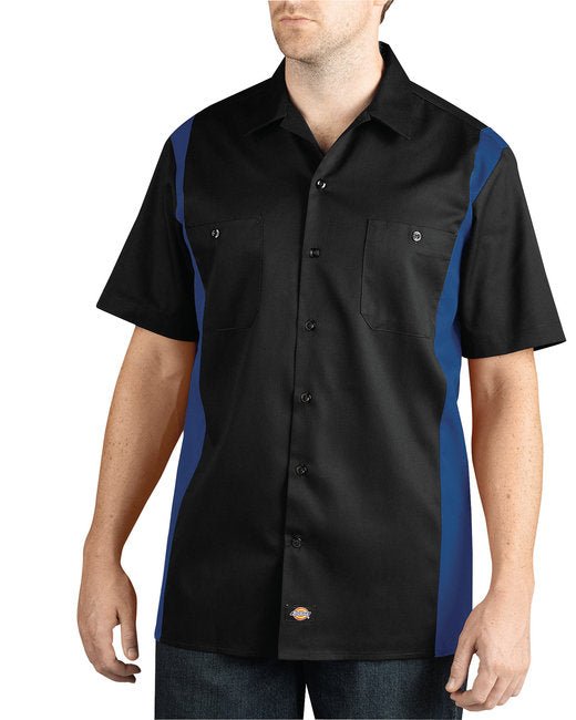 Dickies Men's Two-Tone Short-Sleeve Work Shirt – Durable, Moisture-Wicking Dickies Medium Black/ Royal