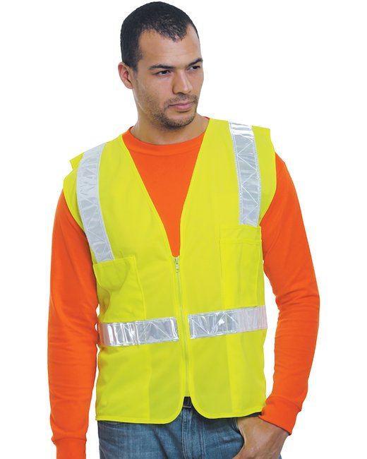 Bayside Unisex USA Made 22Surv-R Class 2 ANSI High-Vis Surveyor Safety Vest Bayside Medium Lime Green
