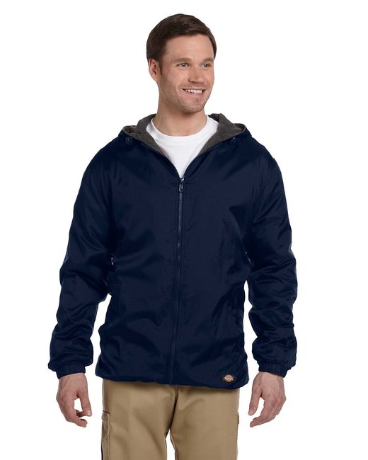 Dickies Men's Fleece-Lined Hooded Nylon Jacket – Water-Resistant Workwear Dickies Small Navy Blue