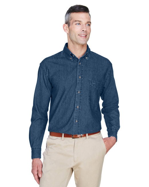 Custom Long-Sleeve Denim Shirt – Comfortable, Durable & Garment-Washed SOYT Printing Company Small Dark Denim