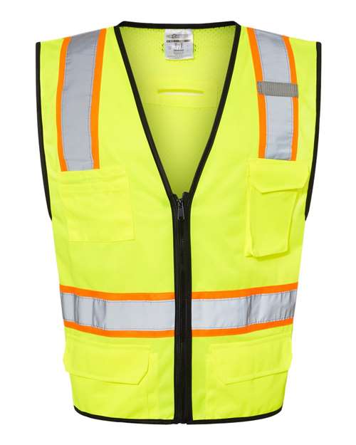 6 Pocket Contrast Class 2 Vest - Kishigo | High-Visibility with Ample Storage Kishigo SM Lime