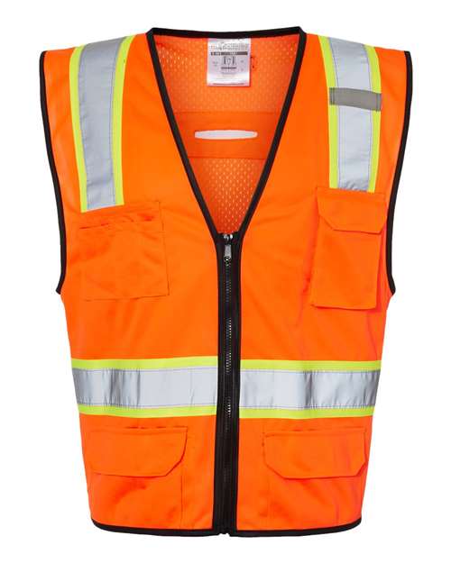 6 Pocket Contrast Class 2 Vest - Kishigo | High-Visibility with Ample Storage Kishigo SM Orange