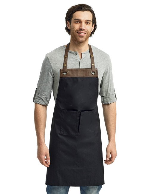 Custom Espresso Bib Apron – Faux Leather Trim & Adjustable Neckband SOYT Printing Company Black/ Brown