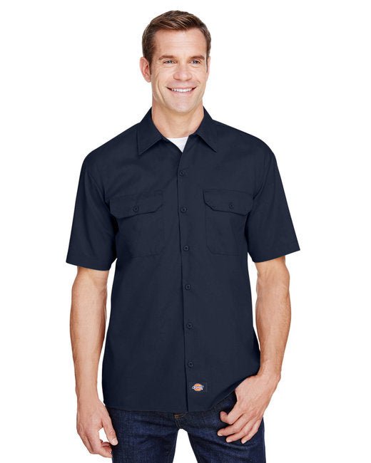 Custom Short-Sleeve Work Shirt – FLEX Fabric & Stain-Resistant SOYT Printing Company Small Navy Blue
