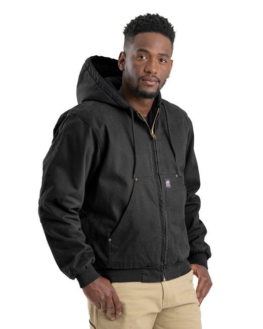 Berne Men's Highland Washed Cotton Duck Hooded Jacket – Durable and Insulated Workwear Berne Small Black