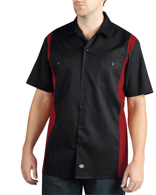 Dickies Men's Two-Tone Short-Sleeve Work Shirt – Durable, Moisture-Wicking Dickies Medium Black/ Eng Red