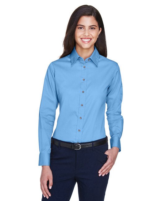 Custom Ladies' Long-Sleeve Twill Shirt – Stain-Release & Professional Fit SOYT Printing Company X-Small Lt College Blue