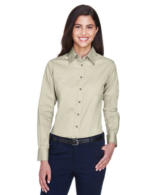 Custom Ladies' Long-Sleeve Twill Shirt – Stain-Release & Professional Fit SOYT Printing Company X-Small Creme