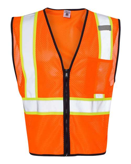Economy Contrasting Vest with Zippered Front - Kishigo | Lightweight and ANSI Compliant Kishigo S/M Orange
