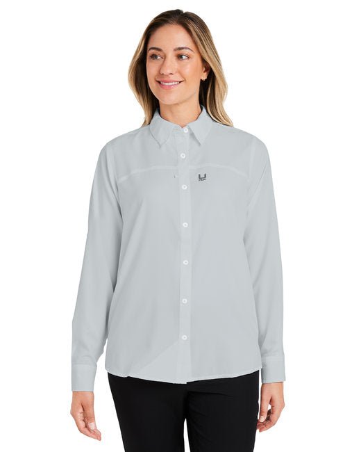 HUK Ladies' Tide Point Long Sleeve Shirt – Protective, Stretchable, and Stylish Huk Small Harbor Mist