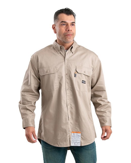 Berne Men's Flame-Resistant Button-Down Work Shirt – Safety and Durability Combined Berne Small Khaki