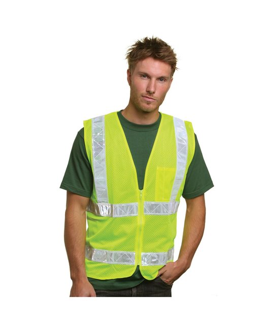 Bayside Unisex USA Made M2261L/SZ Class 2 ANSI High-Vis Mesh Safety Vest Bayside Medium Lime Green