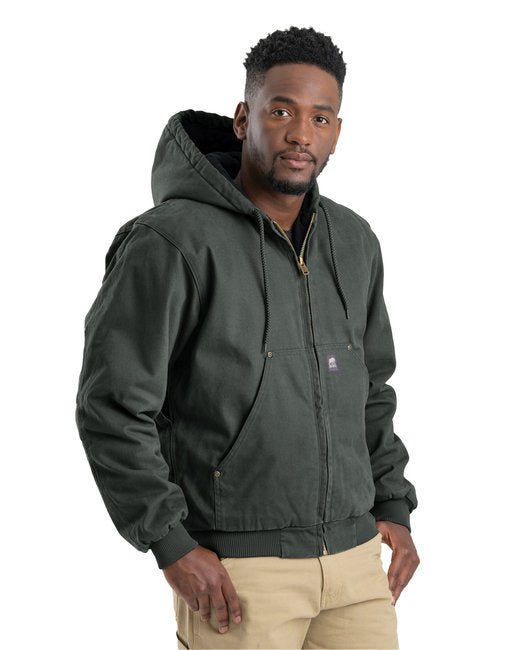 Berne Men's Highland Washed Cotton Duck Hooded Jacket – Durable and Insulated Workwear Berne Small Moss