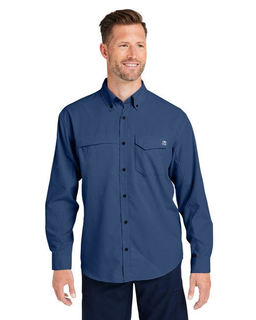 HUK Men's Tide Point Long Sleeve Shirt – Protective, Moisture-Wicking, and Breathable Huk Small Navy Blue