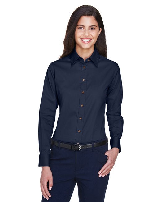 Custom Ladies' Long-Sleeve Twill Shirt – Stain-Release & Professional Fit SOYT Printing Company X-Small Navy Blue