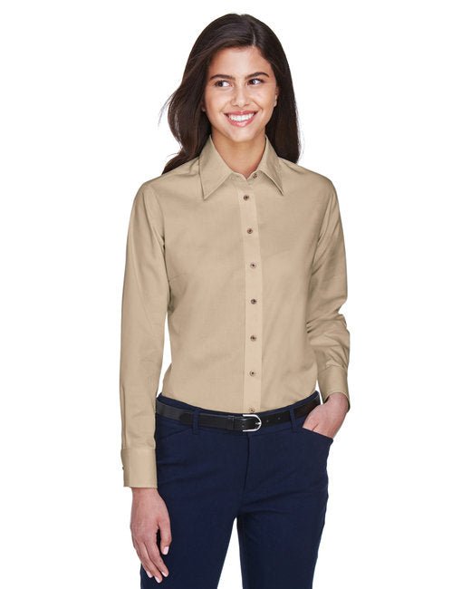 Custom Ladies' Long-Sleeve Twill Shirt – Stain-Release & Professional Fit SOYT Printing Company X-Small Stone