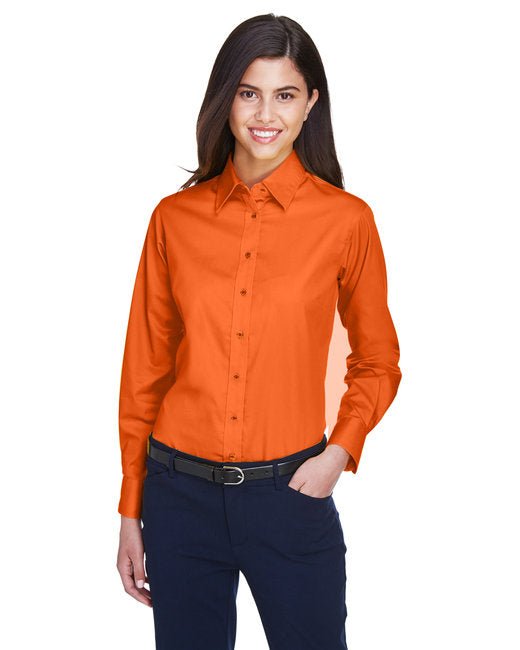 Custom Ladies' Long-Sleeve Twill Shirt – Stain-Release & Professional Fit SOYT Printing Company X-Small Team Orange
