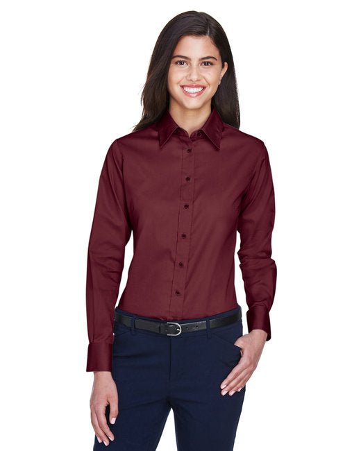 Custom Ladies' Long-Sleeve Twill Shirt – Stain-Release & Professional Fit SOYT Printing Company X-Small Wine Red